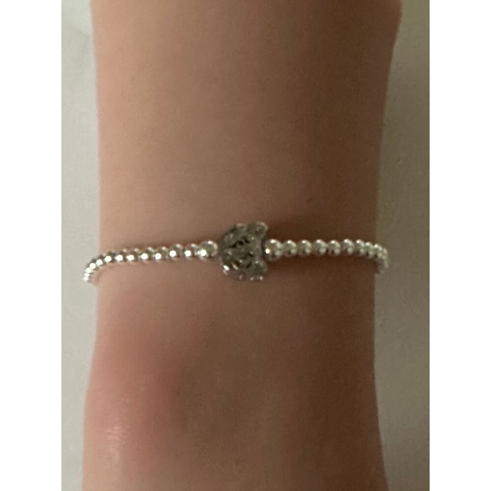 925 Sterling Silver Beaded Stretch Stacking Bracelet Cat Head Minimalist - Picture 4 of 5